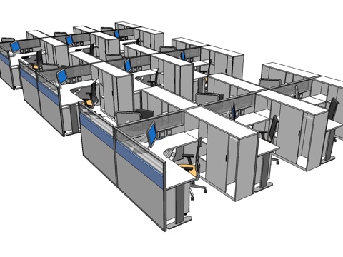  办公桌 工位 屏风卡位 办公椅 文件柜su模型 