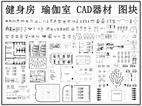 健身房 健身器材 运动器材 健身器械 瑜伽馆 跑步机cad施工图