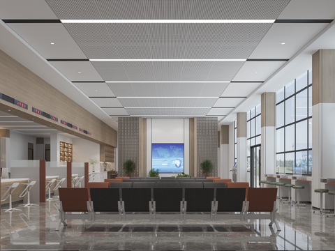  办事大厅窗口等待区3d模型 