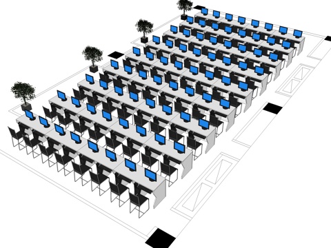  办公桌 工位 屏风卡位 办公椅 文件柜su模型 