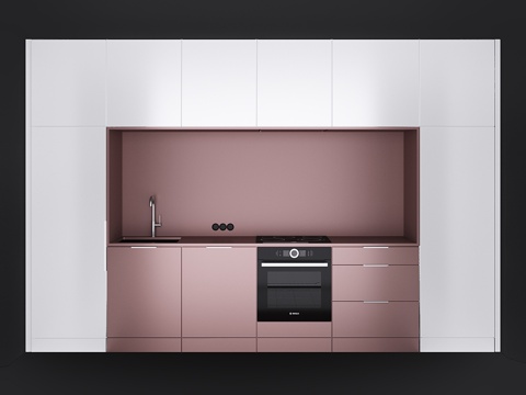  粉白厨房3d模型 