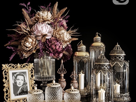  装饰套装20 干花仿古灯笼。3d模型 