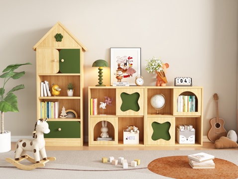  现代奶油风儿童装饰柜 书柜3d模型 