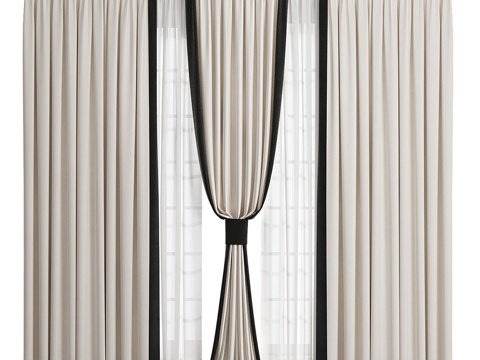  新中式布艺窗帘 纱帘3d模型 