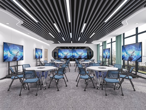  现代智慧教室讨论室3d模型 