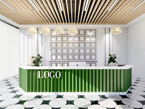  0034现代简约办公室前台接待台su模型 