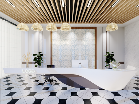  0032现代简约办公室前台接待台su模型 