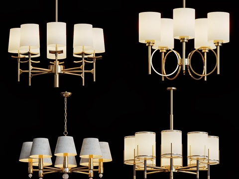  宽幅仿古黄铜枝形吊灯3d模型 