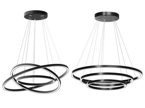  现代32英寸三环LED吊灯黑色款3d模型 