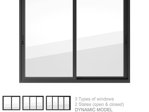  动态推拉窗套装013d模型 
