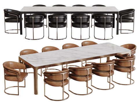 现代桌椅组合 餐桌组合 大理石餐桌 长桌 休闲桌椅su模型