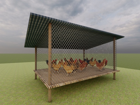  钢丝网鸡圈su模型 