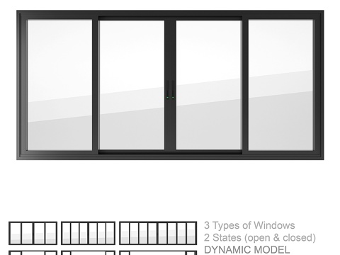  动态推拉窗套装023d模型 