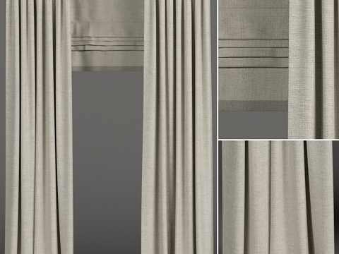  窄幅米色窗帘配罗马帘3d模型 