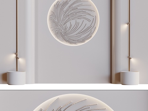  现代侘寂床头背景墙3d模型 