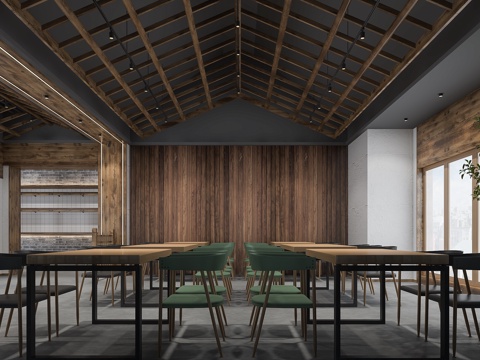  复古公共餐厅餐桌椅3d模型 