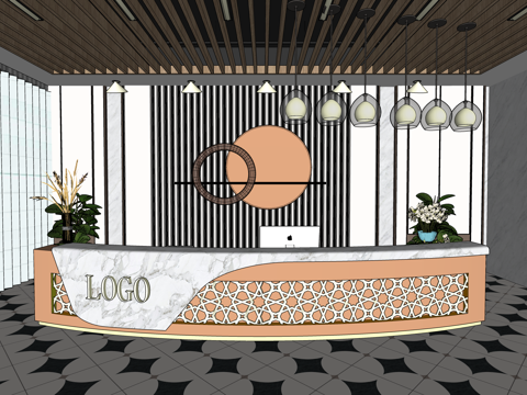 0029现代简约办公室前台接待台su模型