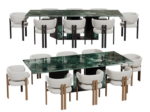 现代桌椅组合 餐桌组合 大理石餐桌 长桌 休闲桌椅su模型