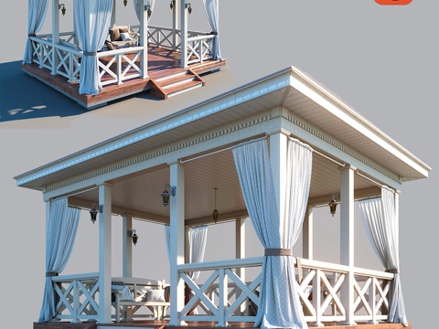  木制凉亭3d模型 