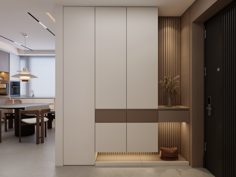  现代中古风客餐厅3d模型 