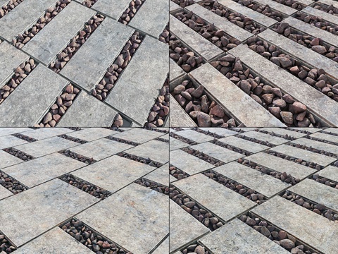  铺路石砾石    带砾石的铺路石板3d模型 