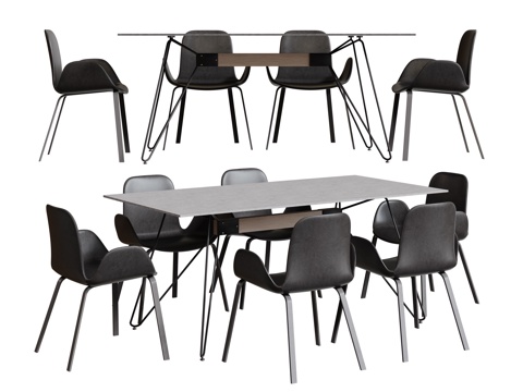  现代办公桌椅 会议桌椅 大理石桌椅 长桌 休闲桌椅su模型 