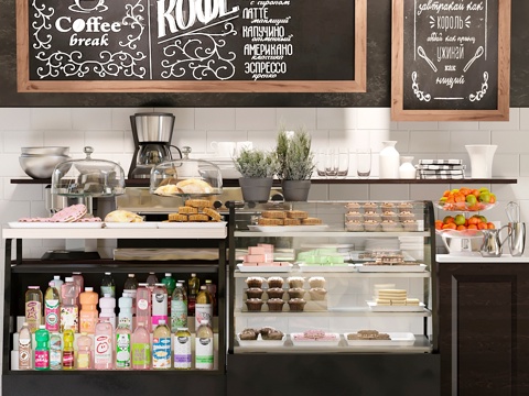  带甜品展示柜的咖啡馆设计方案3d模型 