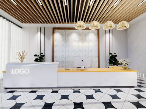 0033现代简约办公室前台接待台su模型