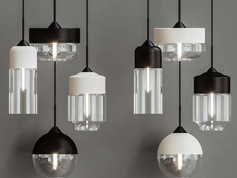  现代当代复古艺术金属玻璃吊灯3d模型 