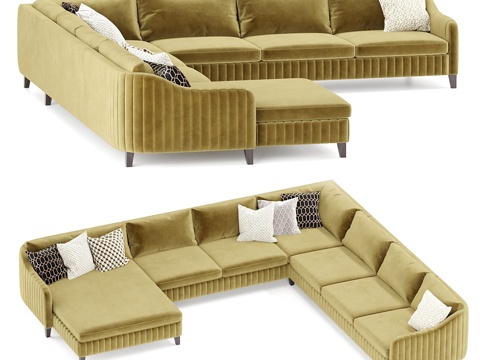  美式简约布艺组合转角沙发3d模型 