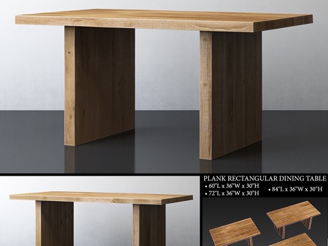  再生俄罗斯橡木板矩形餐桌3d模型 