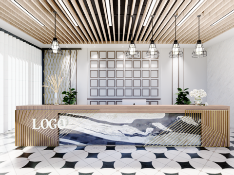  0035现代简约办公室前台接待台su模型 