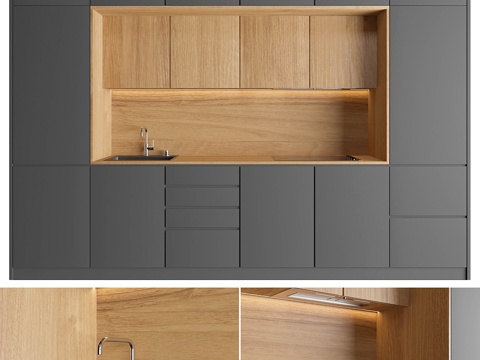  现代木质厨房3d模型 