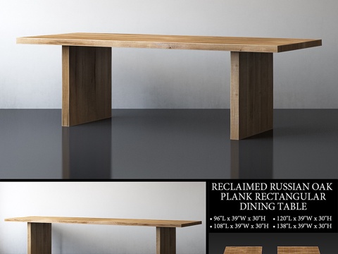  再生俄罗斯橡木板矩形餐桌3d模型 