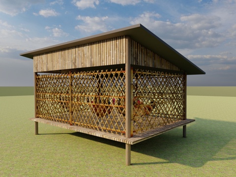  竹编鸡圈su模型 