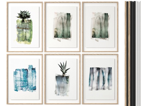  海报套装 水彩植物3d模型 