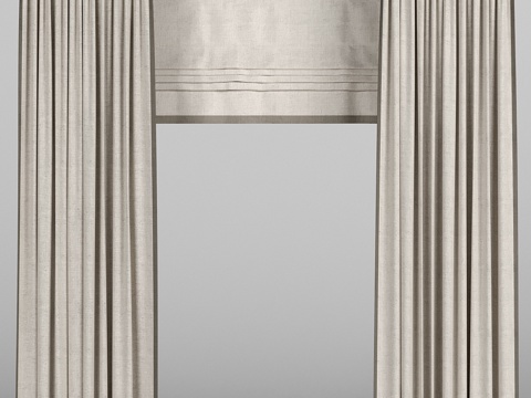  米色窗帘3d模型 