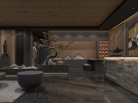  足浴会所大厅等待区3d模型 