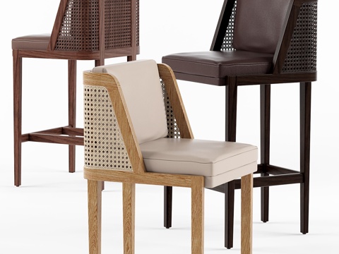  Throne藤编餐椅与吧凳3d模型 