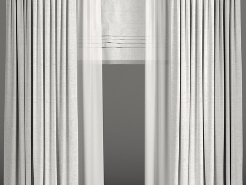  薄纱与罗马帘组合的轻盈窗帘3d模型 