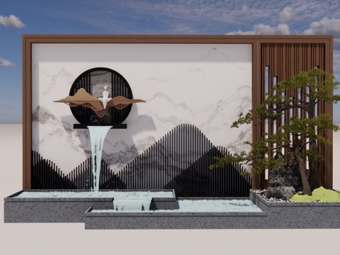  微景观 室内景观 水景 水池 景观 阳光房 屋顶花园 露台su模型 