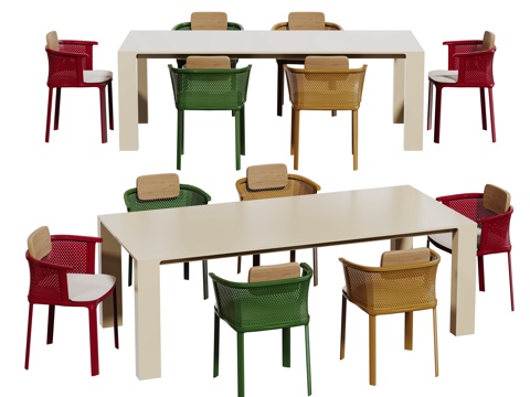  现代包豪斯桌椅 活动桌椅 长桌 休闲桌椅su模型 