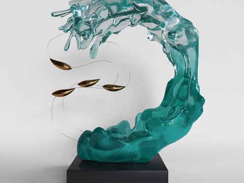  装饰波浪与鱼3d模型 