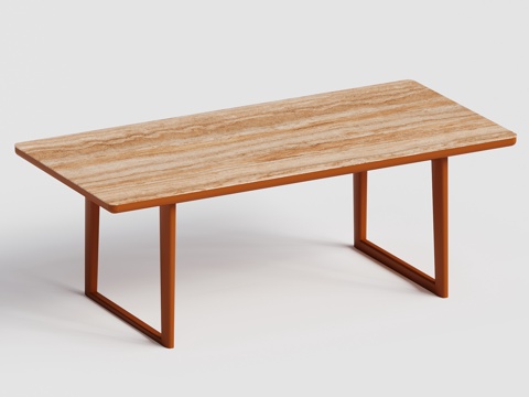  现代餐桌 岩板 大理石 洞石桌 长桌 八人桌组合3d模型 