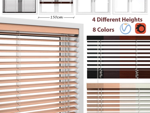  木质百叶窗与窗户3d模型 
