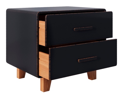  杜松2抽屉床头柜（黑色）3d模型 