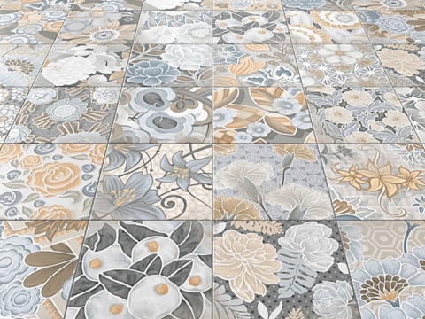  维维斯花卉灰彩瓷砖3d模型 