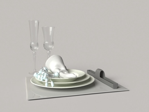  现代餐具 盘子 酒杯 筷子 餐巾3d模型 
