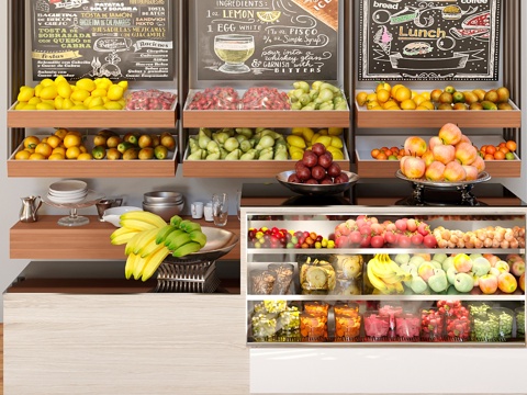  超市陈列柜内陈列的精选商品3d模型 