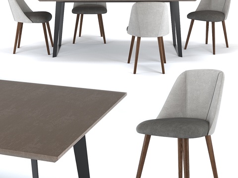  M品牌布恩8人餐桌与吕勒餐椅3d模型 